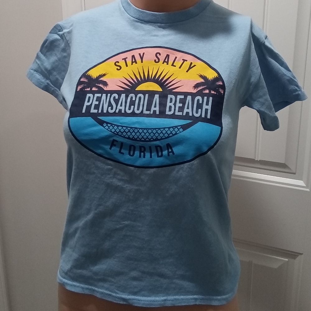 Delta Size Youth M Light Blue Graphic T-Shirt Pensacola Beach